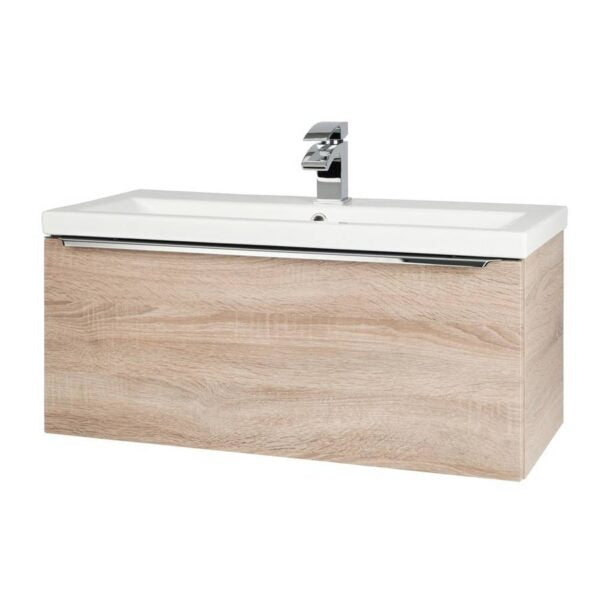 Kore 800mm Wall Mounted Drawer Unit & Ceramic Basin - Sonoma Oak