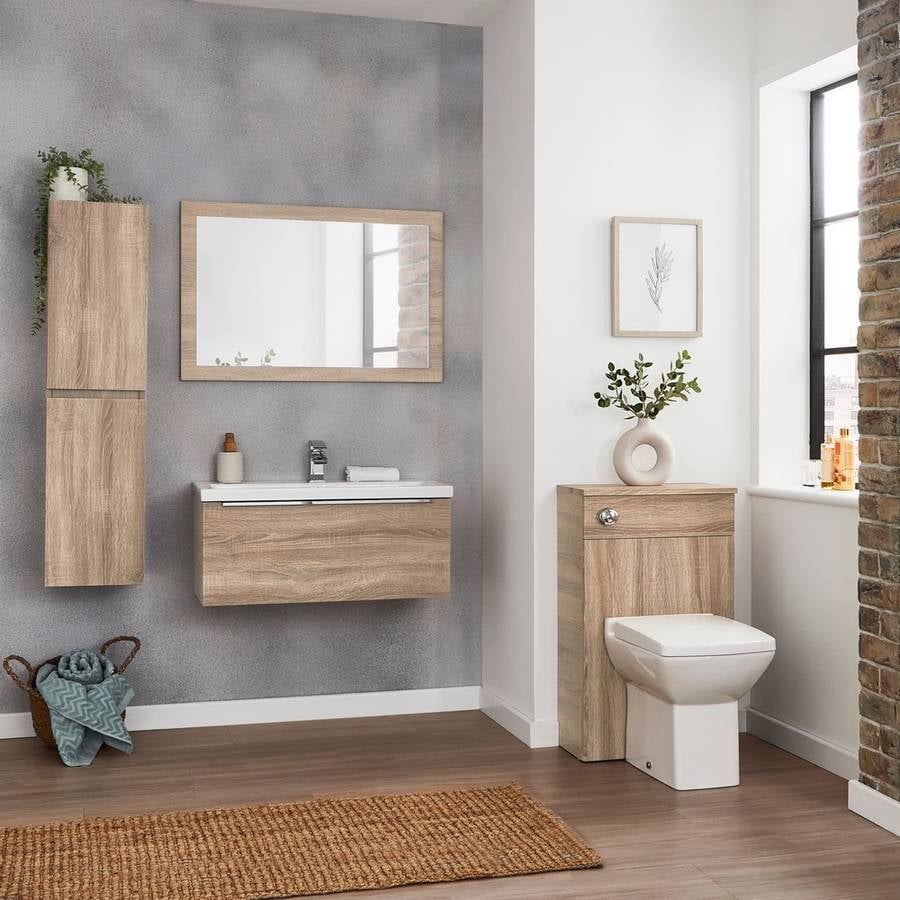 Kore 800mm Wall Mounted Drawer Unit & Ceramic Basin - Sonoma Oak