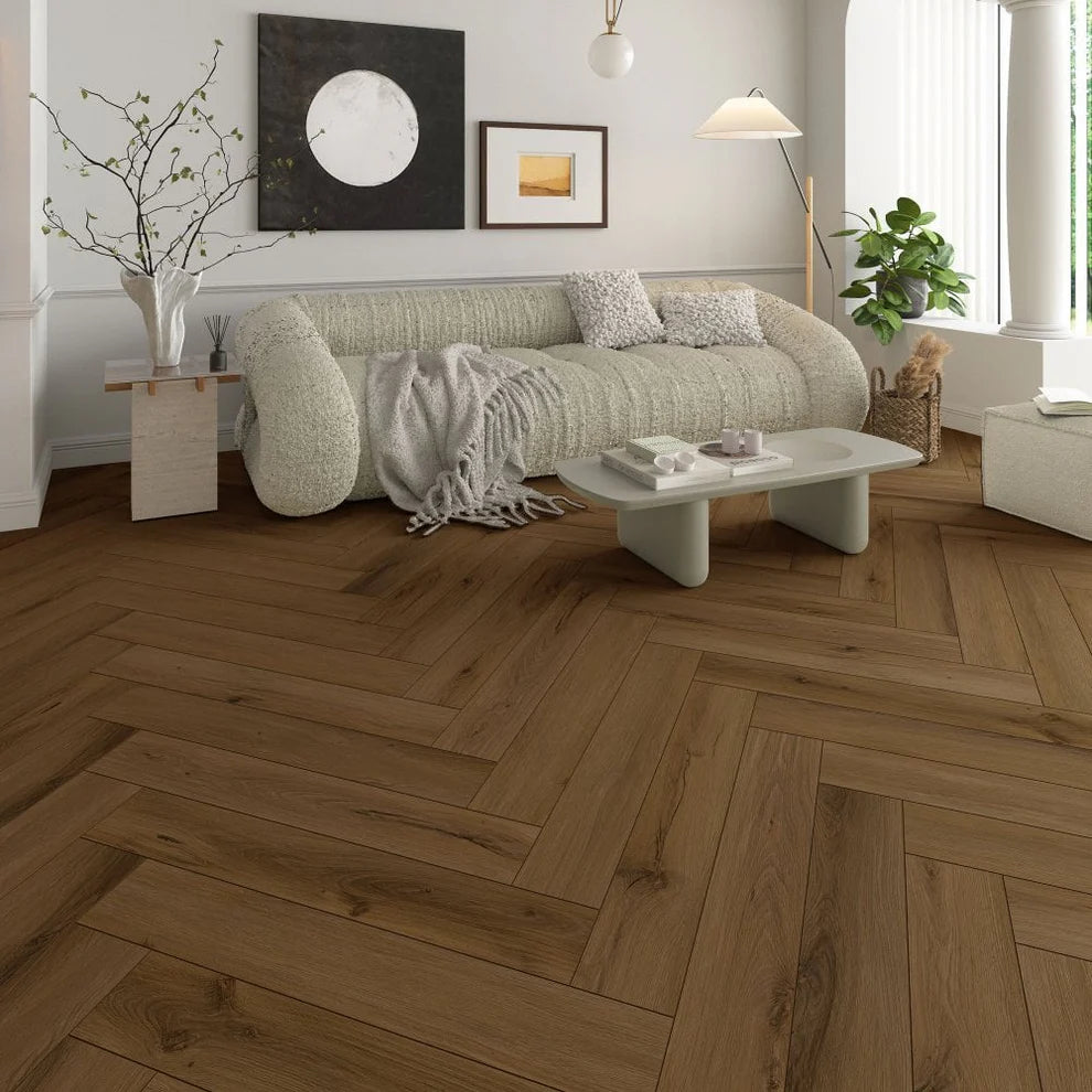 Maple Ridge Oak - Herringbone LVT 5mm Anti-Microbial UV Coated Rigid Core Vinyl Flooring