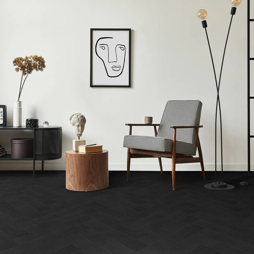 Midnight Black Oak - Herringbone Parquet 14mm Matt UV lacquer Engineered Real Wood Flooring