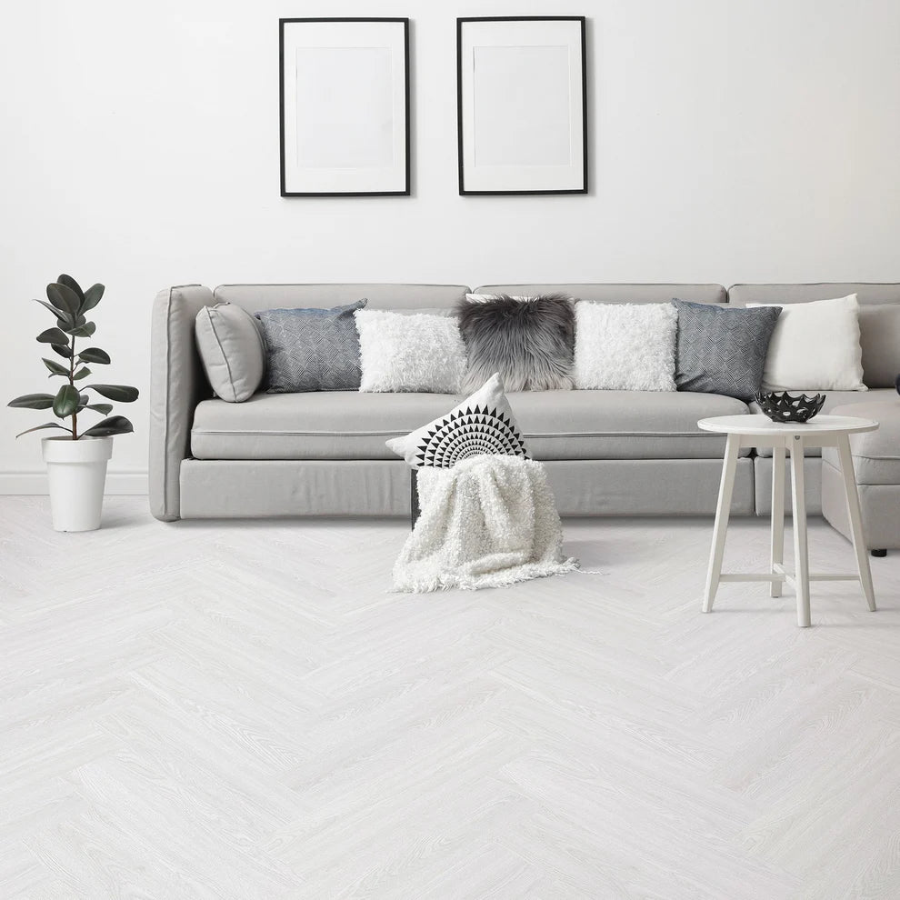 Misty White Oak - SPC Herringbone 5.5mm Rigid Core Vinyl Flooring