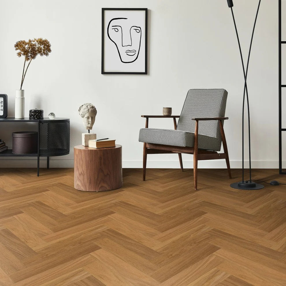 Natural Brushed Oak - Herringbone 14mm UV Oiled Engineered Real Wood Flooring