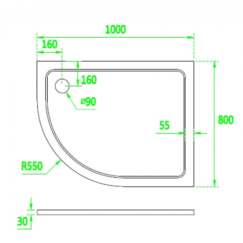 Kleen Offset Quadrant Shower Tray-Left