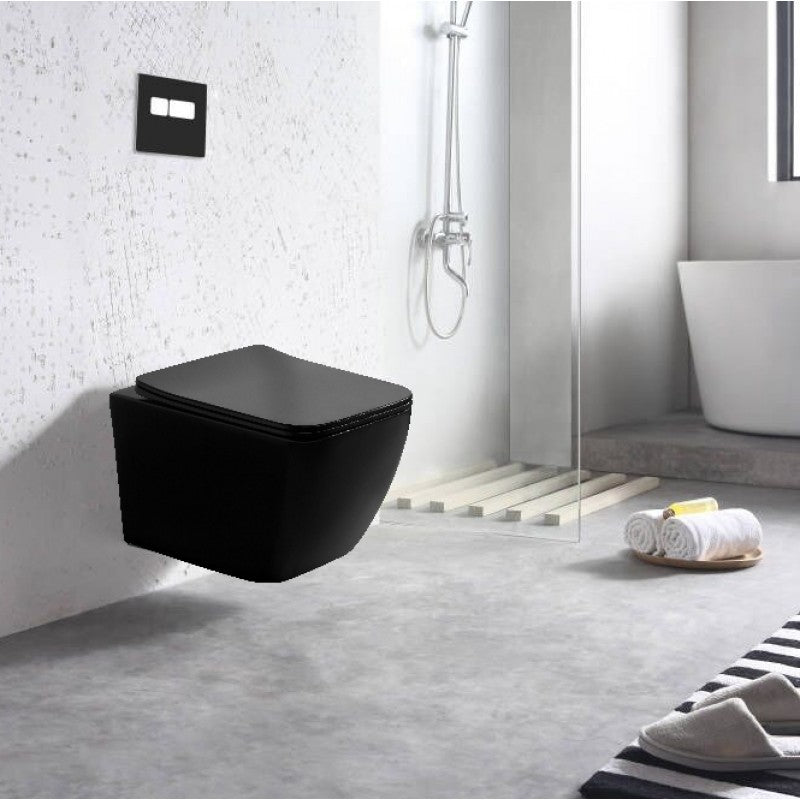 Onyx Matt Black Square Rimless Wall Hung Pan