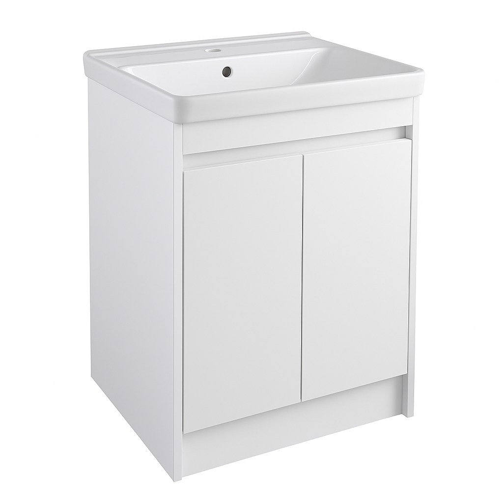 PEARL White 500mm Floor Standing 2-Door Handleless Unit and Basin