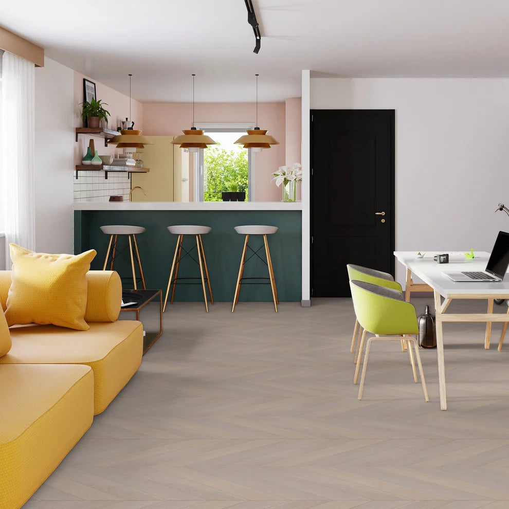 Pebble Grey - Chevron 15mm Brushed UV oil Engineered Real Wood Flooring