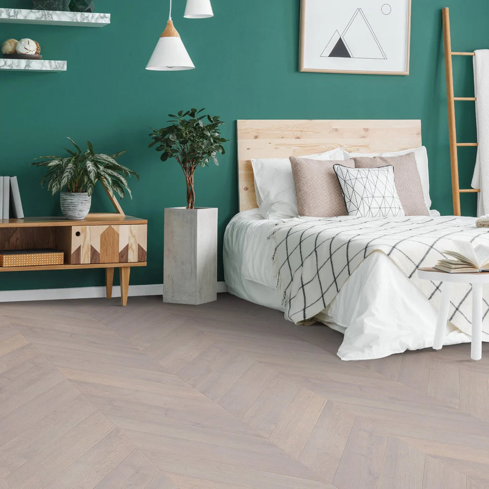 Pebble Grey - Chevron 15mm Brushed UV oil Engineered Real Wood Flooring