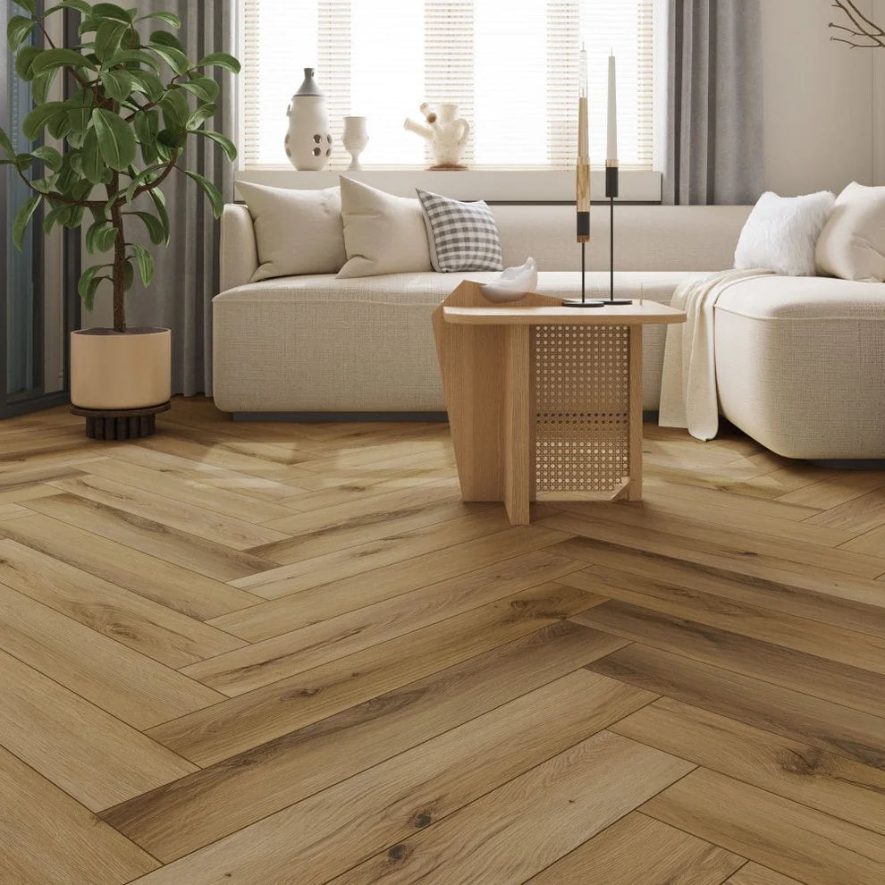 Quesnel Oak - Herringbone LVT 5mm Anti-Microbial UV Coated Rigid Core Vinyl Flooring