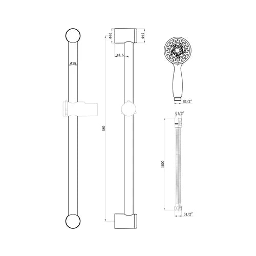 Scudo Round Slide Rail Kit With Multi-Function Handset Chrome RISERKIT002L