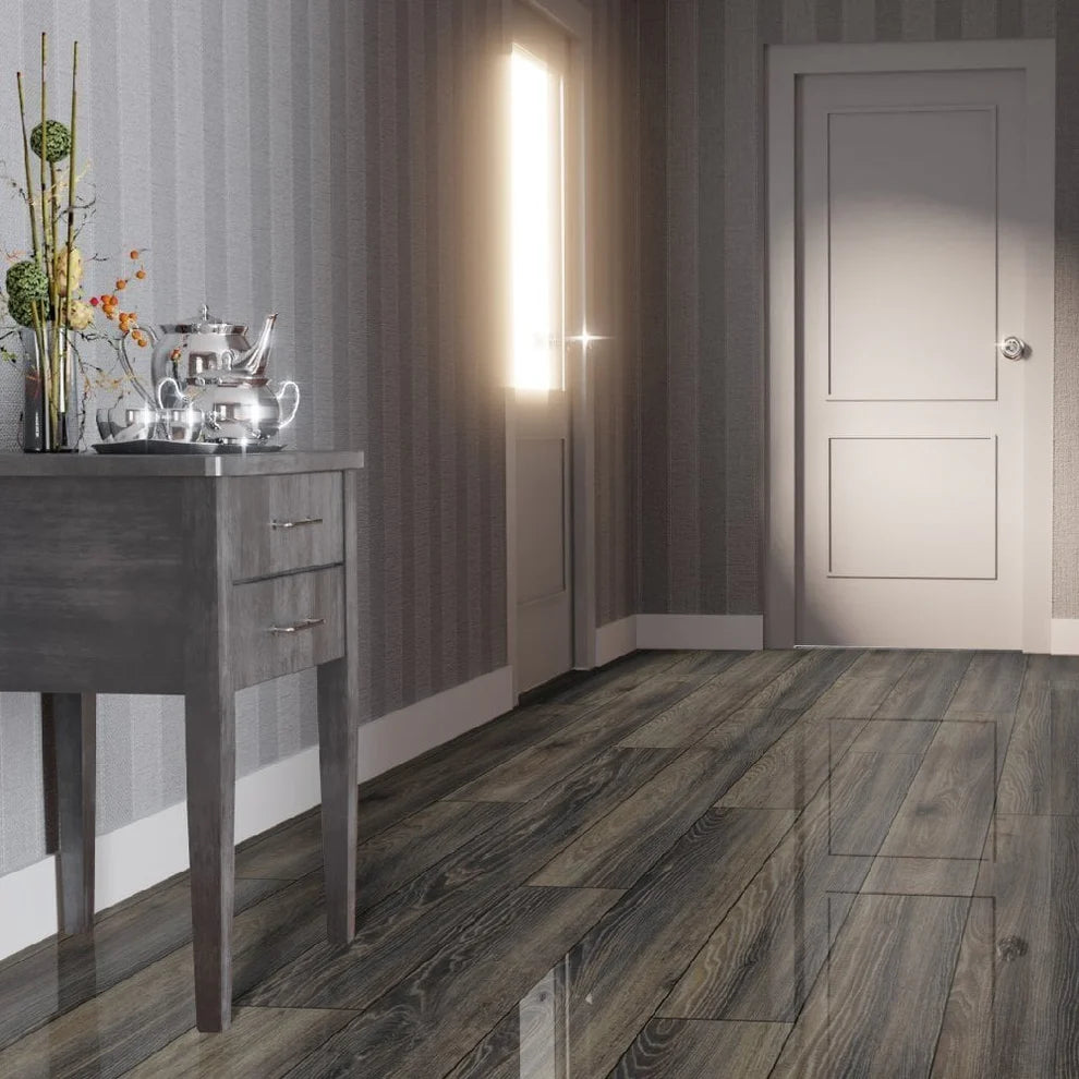 Timber Stone Brown - 8mm High Gloss Laminate Flooring