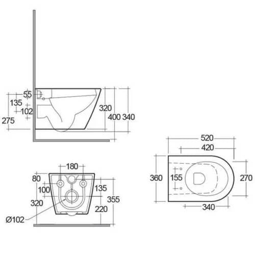 Rimless Toilet Wall Hung Pan Rak Ceramics Slim Seat & Grohe Frame Chrome Flush Plate