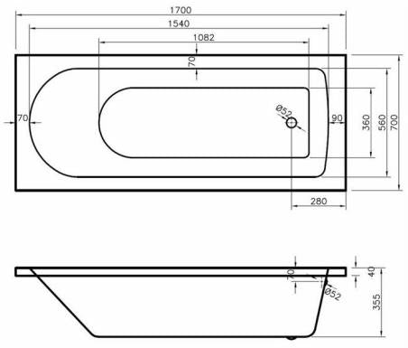 Round Single-Ended Straight Acrylic Bath