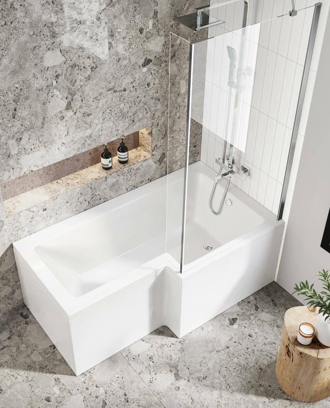 L-Shaped Shower Bath Set – 1700 x 850mm With Panel & Screen