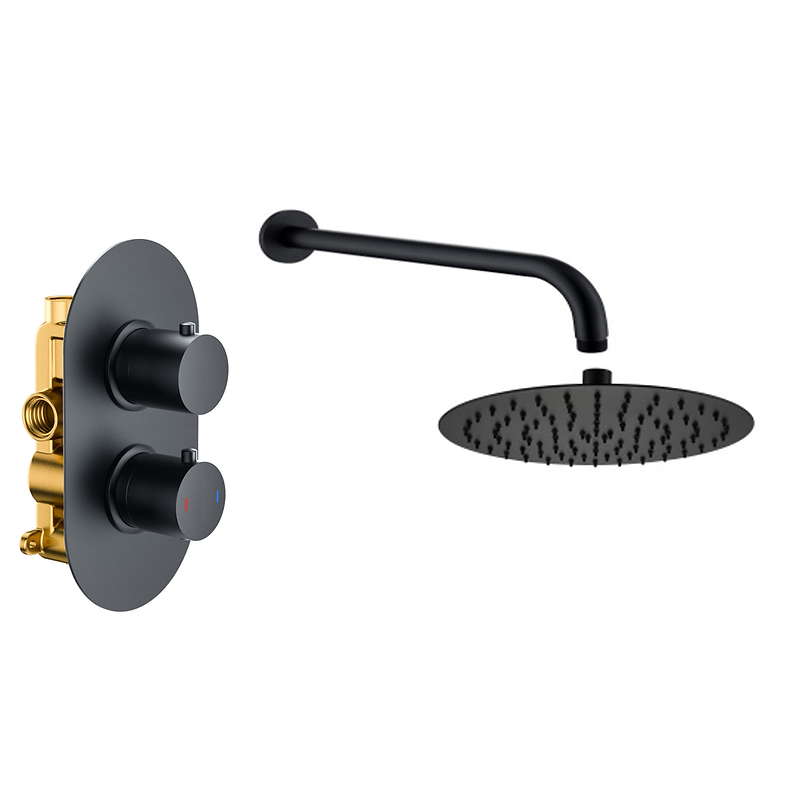 Concealed Shower Matt Black Round Pack 2b
