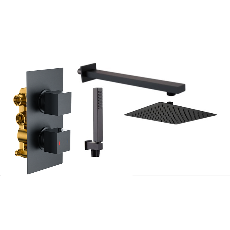 Concealed Shower Matt Black Square Pack 3b