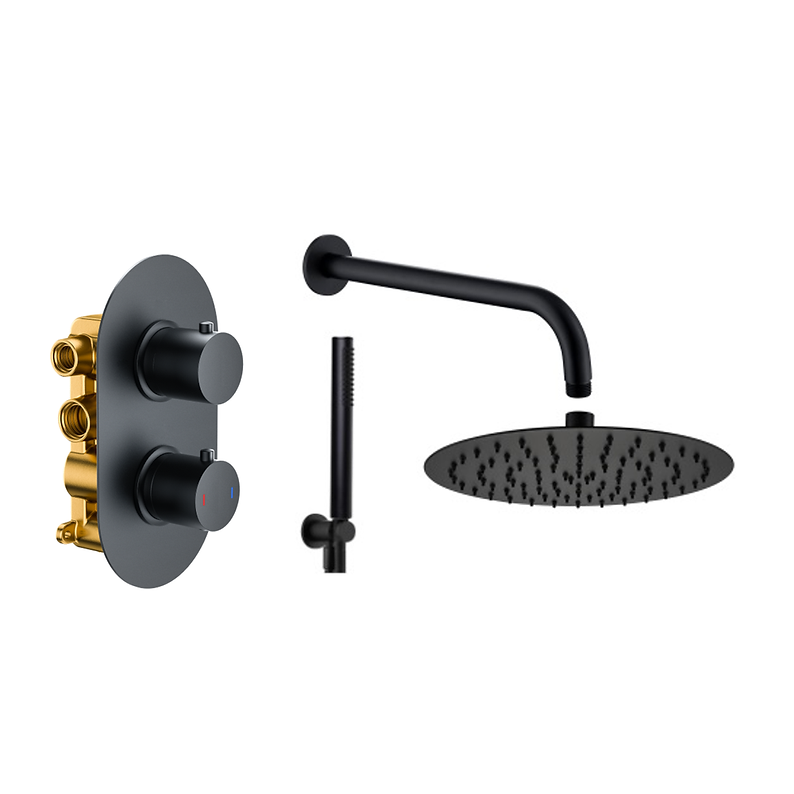 Concealed Shower Matt Black Round Pack 4b