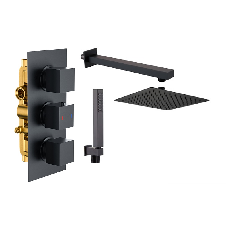 Concealed Shower Matt Black Square Pack 5b