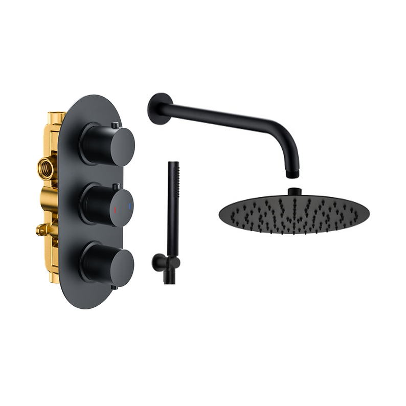 Concealed Shower Matt Black Round Pack 6b