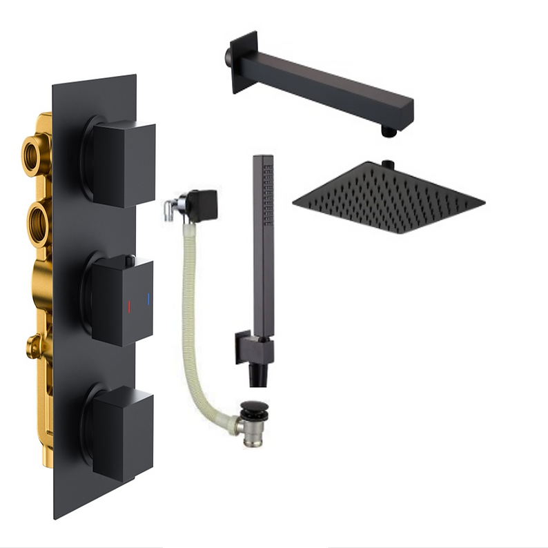 Concealed Shower Matt Black Square Pack 7b