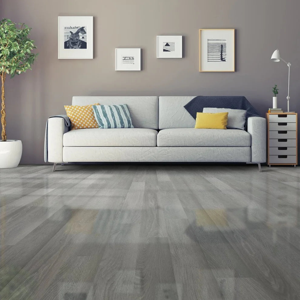 Maple Grey Oak - 12mm High Gloss Laminate Flooring