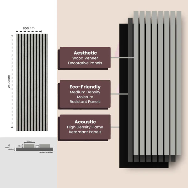 Wooden Acoustic Wall Panels 2400mmx600mm - Silver Walnut