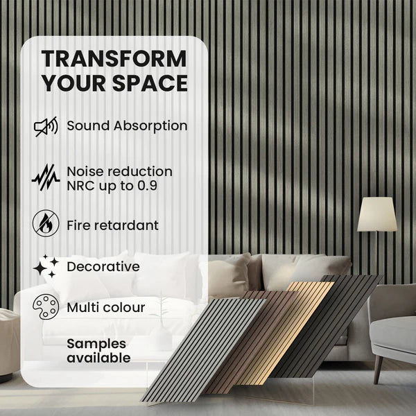 Wooden Acoustic Wall Panels 2400mmx600mm - Silver Walnut