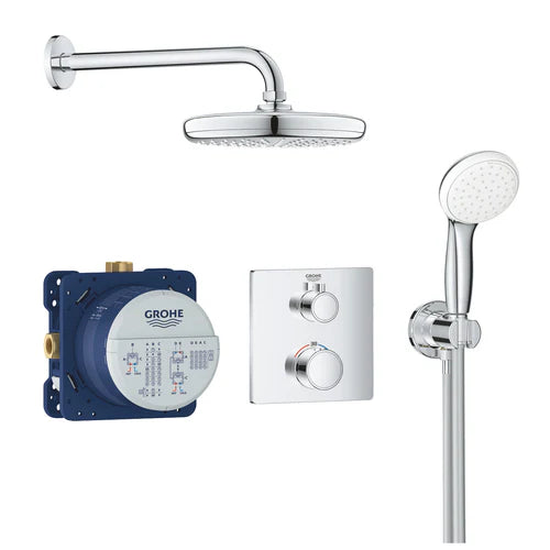 Grohe Grohtherm Perfect Thermostatic Shower Set Square Tempesta 210 Overhead 2 Outlet 34729000