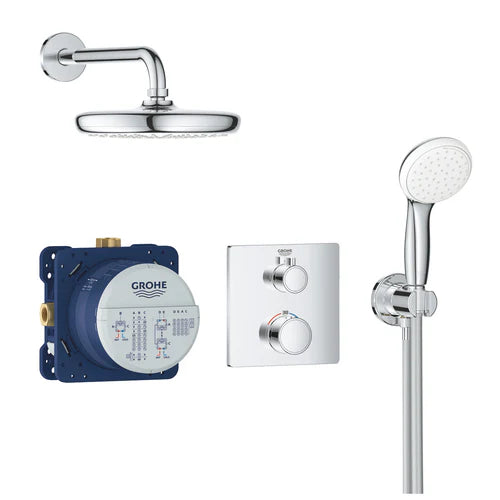 Grohe Grohtherm Perfect Thermostatic Shower Set Square Tempesta 210 Overhead 2 Outlet 34729000