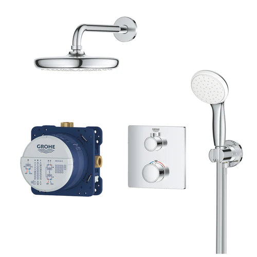 Grohe Grohtherm Perfect Thermostatic Shower Set Square Tempesta 210 Overhead 2 Outlet 34729000