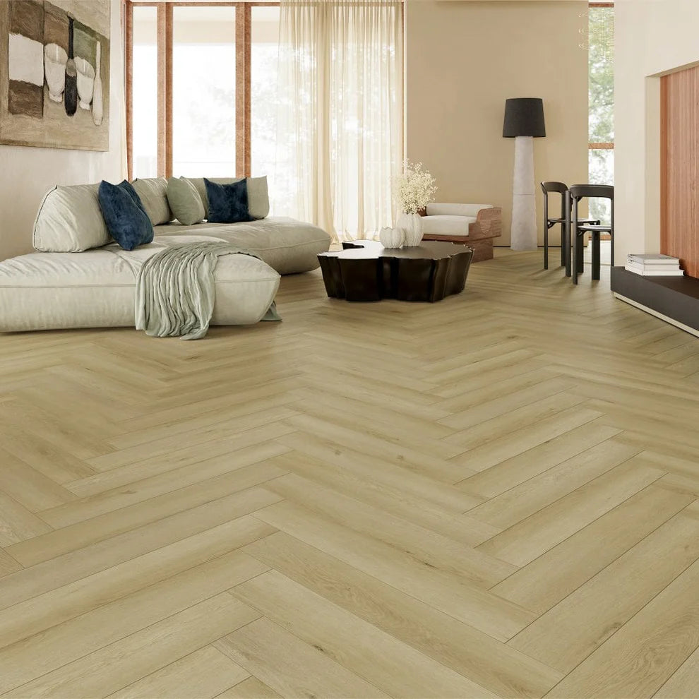 Trail Oak - Herringbone LVT 5mm Anti-Microbial UV Coated Rigid Core Vinyl Flooring