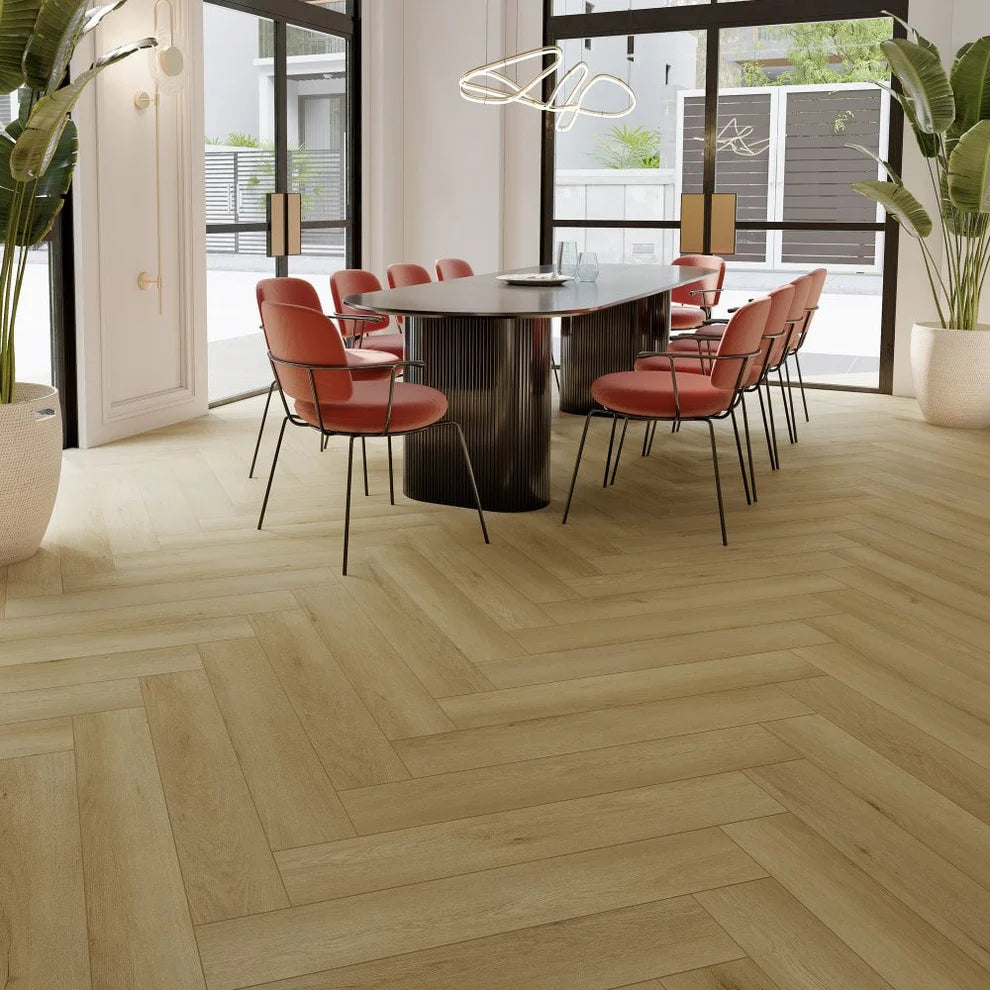 Vancouver Oak - Herringbone LVT 5mm Anti-Microbial UV Coated Rigid Core Vinyl Flooring