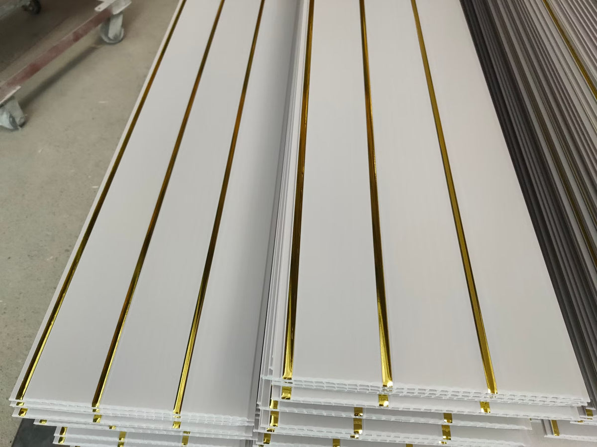 Ceiling PVC Panel White Gloss With Gold Line