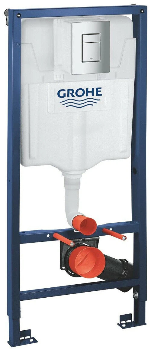 Rimless Square Wall Hung Toilet Pan Grohe WC Frame 38772001 Rapid SL Chrome Flush Plate 1.13