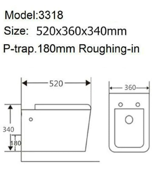 Rimless Square Wall Hung Toilet Pan Grohe WC Frame 38772001 Rapid SL Chrome Flush Plate 1.13