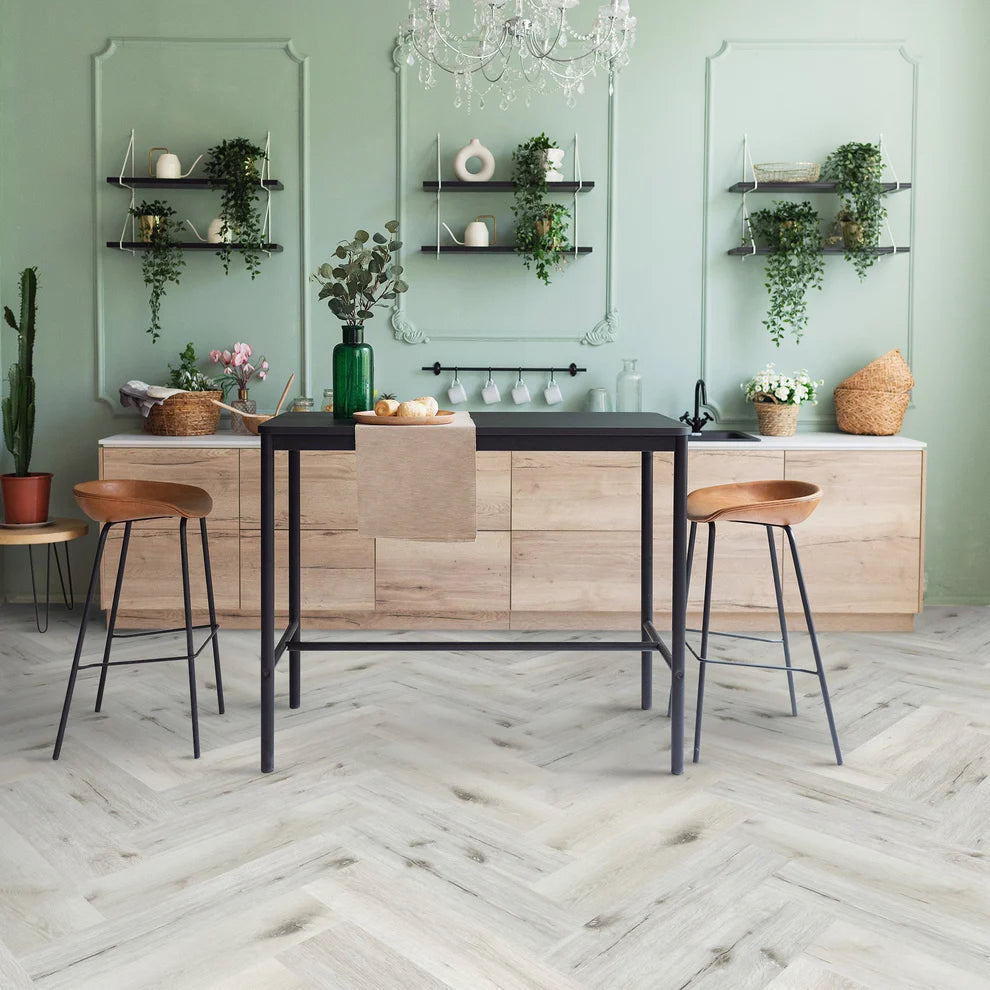White Rock Oak - SPC Herringbone 5.5mm Rigid Core Vinyl Flooring