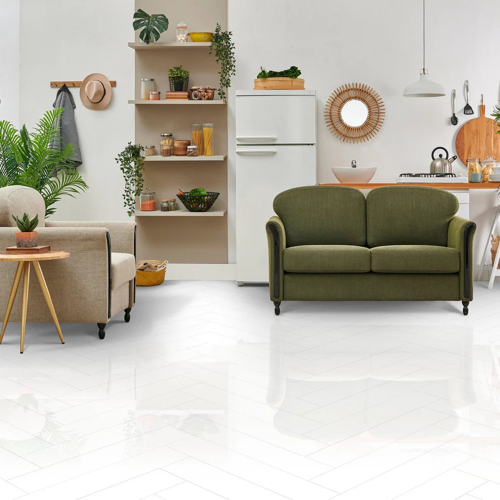 White - Herrringbone 6mm High Gloss Luxury Vinyl Flooring