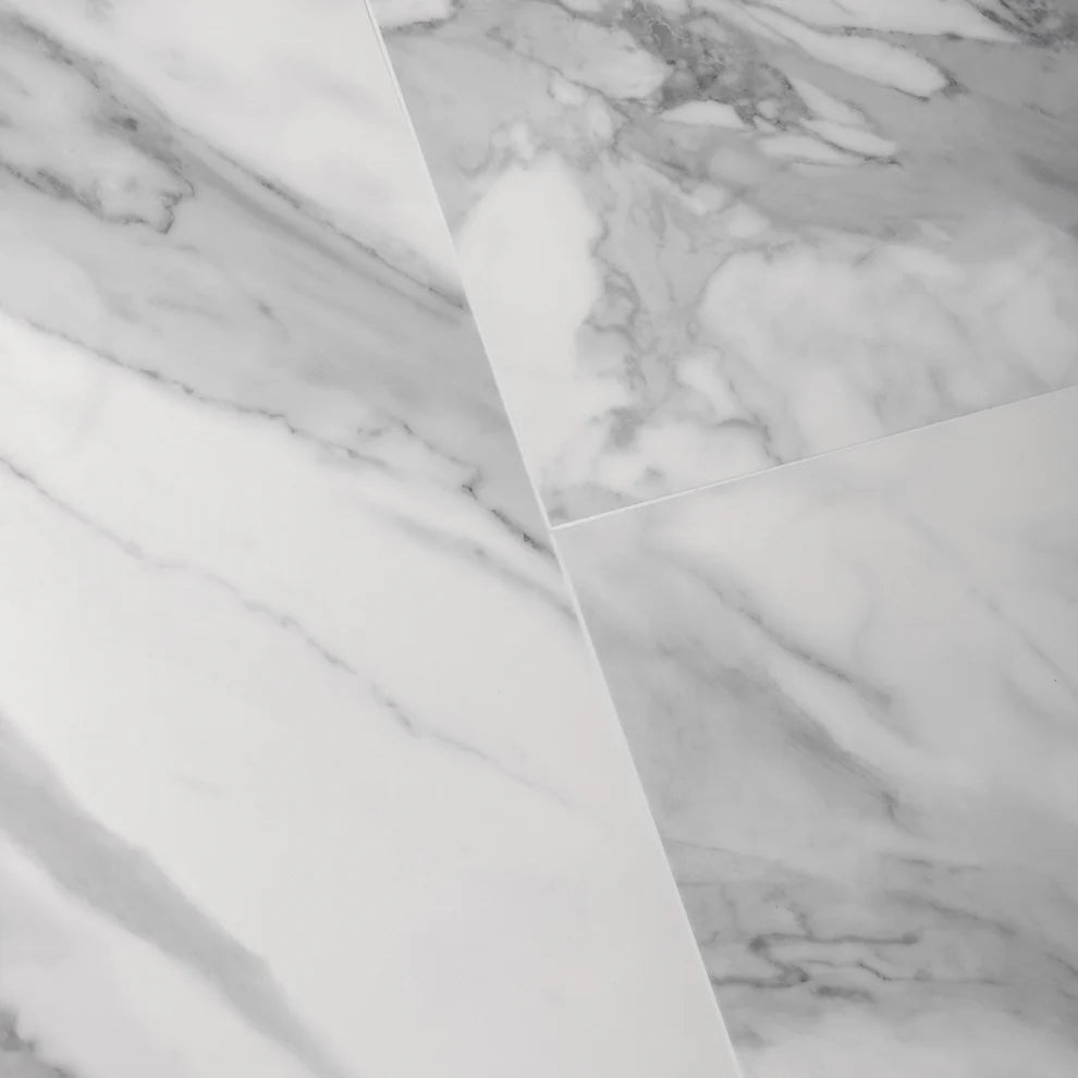 White Gloss Marble - Pre-Grouted 5.5mm Stone Embossed UV Coated Rigid Core Vinyl Flooring