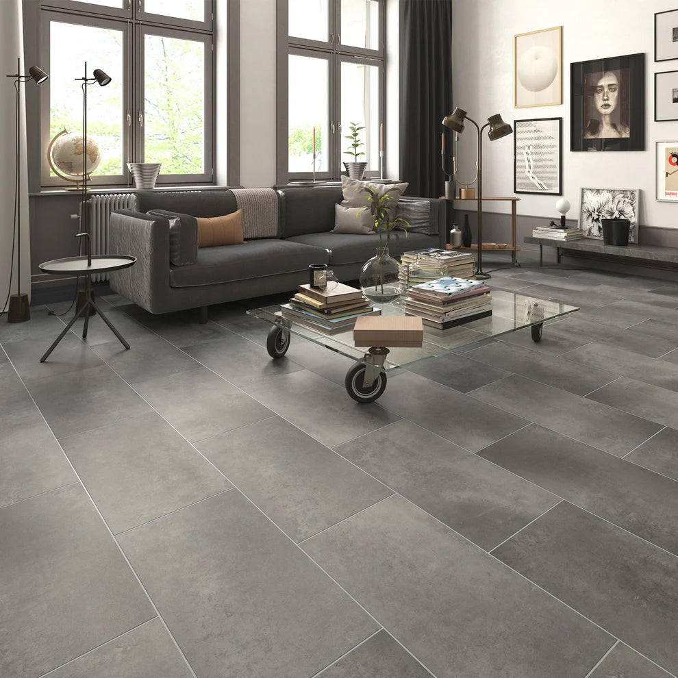 Xonic Grey - Pre-Grouted 5.5mm Stone Embossed UV Coated Rigid Core Vinyl Flooring
