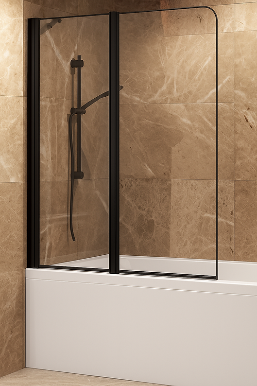 Double Round Bath Screen 6mm Black Matt