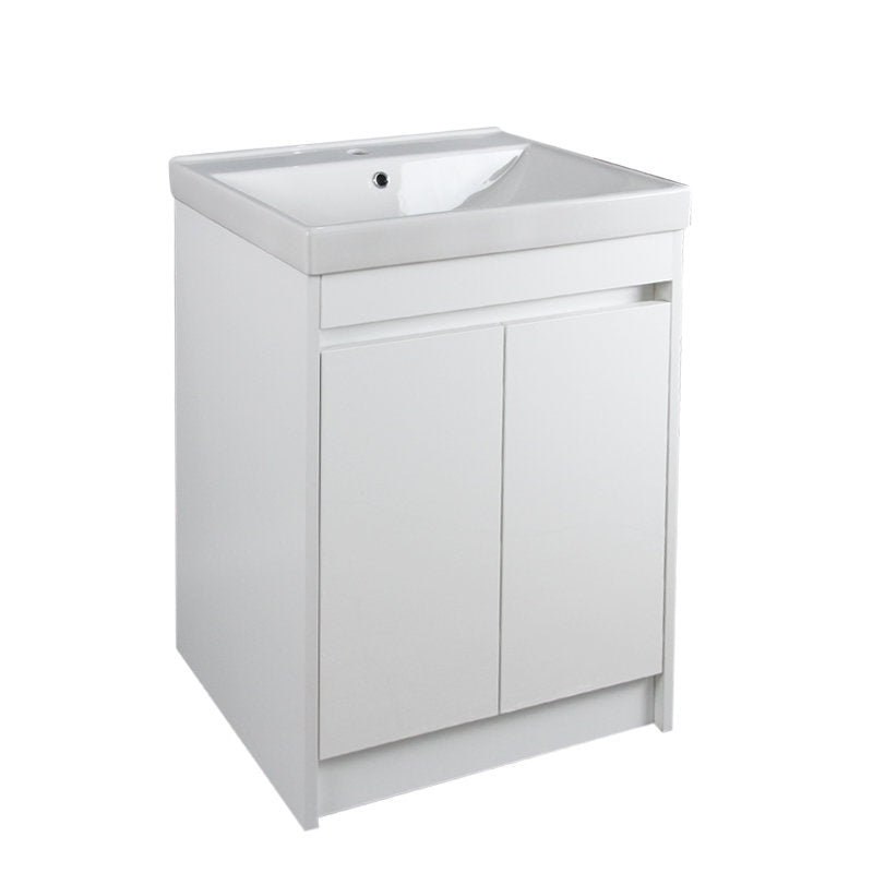 PEARL White 600mm Floor Standing 2-Door Handleless Unit and Basin