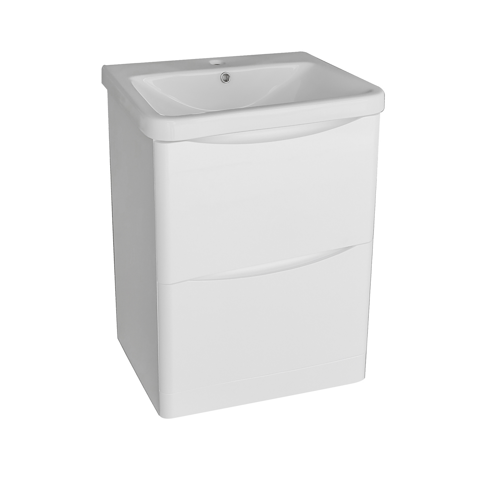 PHOENIX White 600mm Floor Standing 2-Drawer Handleless Unit and Basin